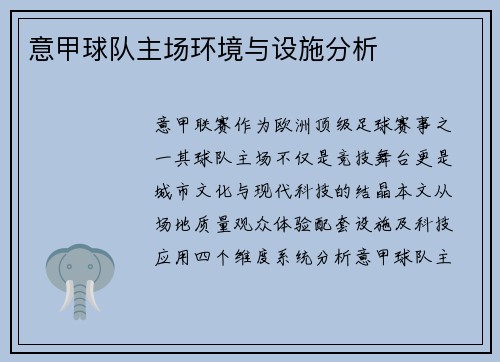 意甲球队主场环境与设施分析
